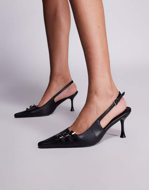 Public Desire Devoted slingback heeled shoes with buckle detail in black - view 1