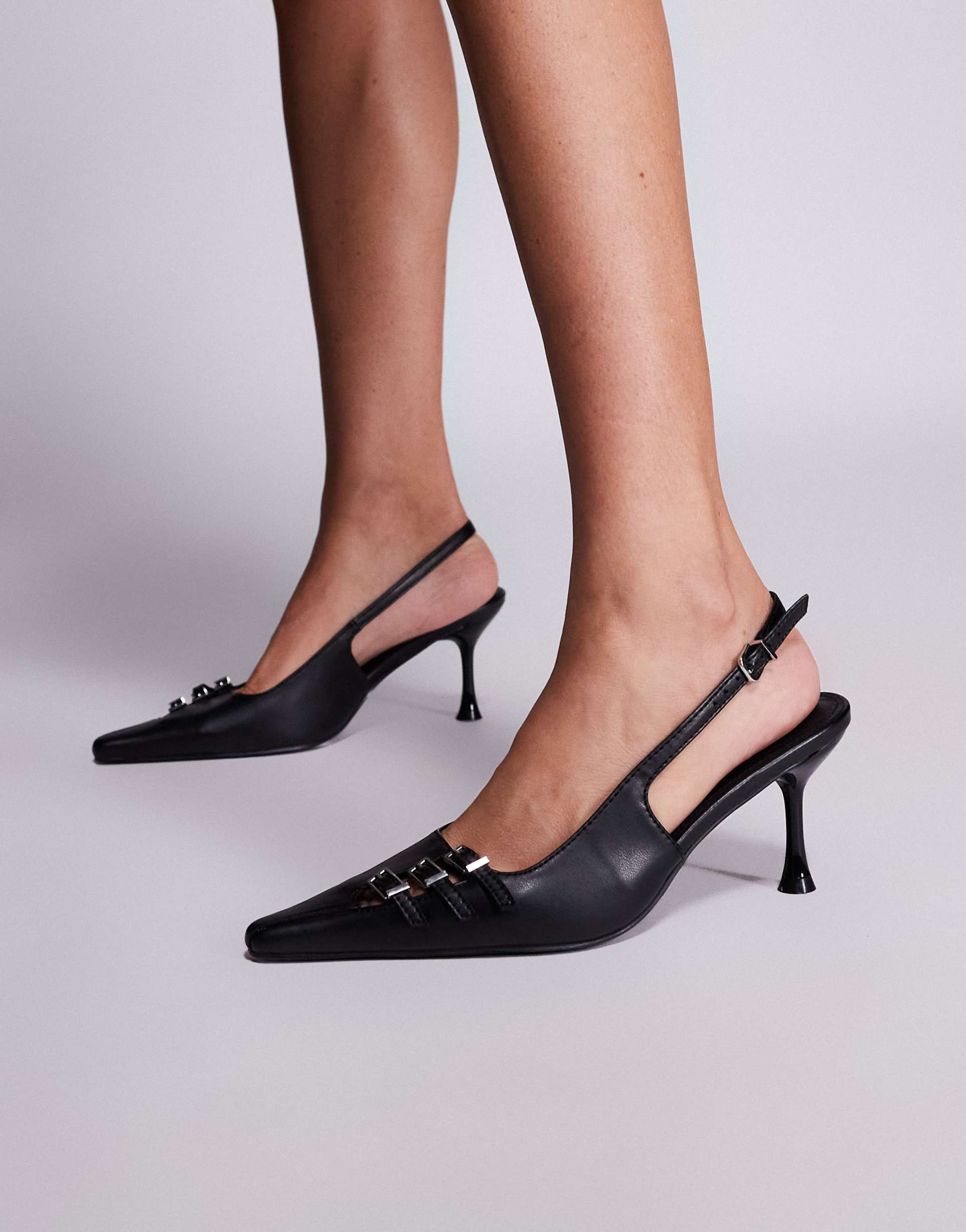 public desire devoted slingback heeled shoes with buckle detailing in black