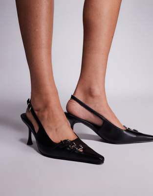 Public Desire Devoted Slingback Heeled Shoes With Buckle Detailing In Black