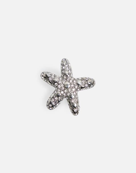 Public Desire Diamante starfish ring in silver - view 1