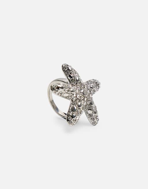 Public Desire Diamante starfish ring in silver, 2 of 3