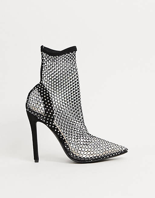 Public Desire Diamond fishnet heeled shoes in black