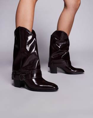 Public Desire Diego Foldover Mid Ankle Boots In Red
