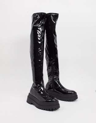 public desire surrender flat lace up chunky boots in black