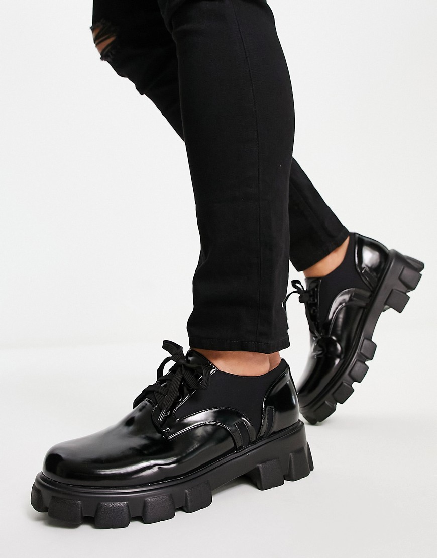 Public Desire django chunky lace up shoes in black