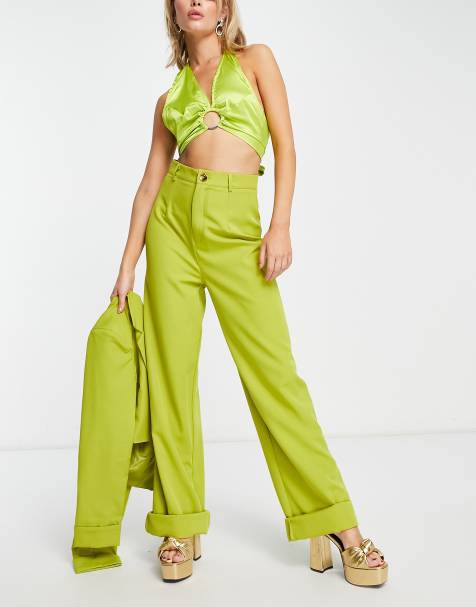 Public Desire wide leg tailored trouser co-ord in lime