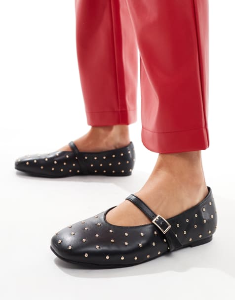 Public Desire Dorina studded ballet flats with strap in black - view 1