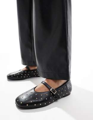 Public Desire Wide Fit Public Desire Dorina Wide Fit Studded Ballet Flats With Single Strap