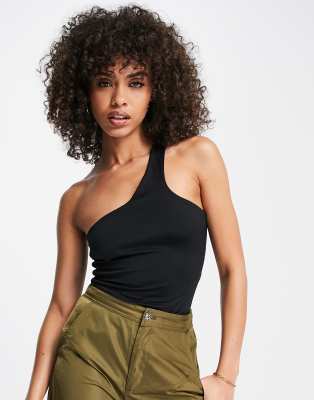 Public Desire double layer slinky assymetric bodysuit in black - ASOS Price Checker