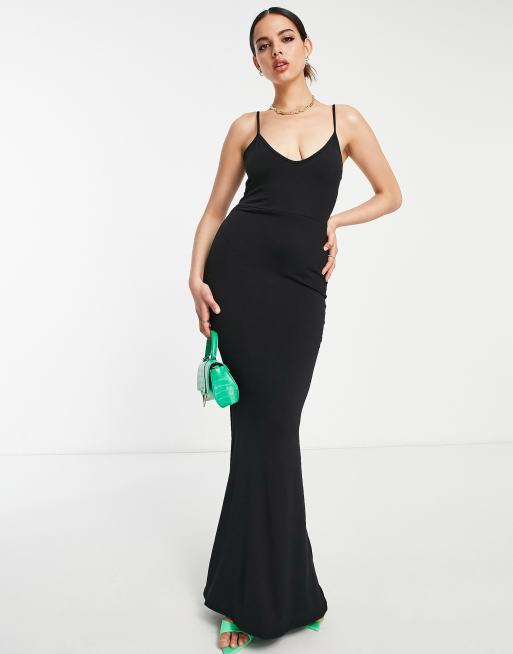 Public Desire double layer slinky cami fishtail maxi dress in black ASOS