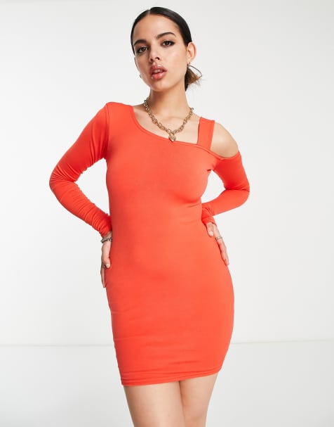 Public Desire double layer slinky cold shoulder mini dress in orange - view 1