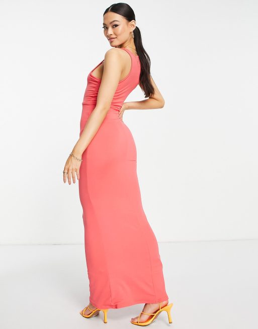 Public Desire double layer slinky racerback maxi dress in coral