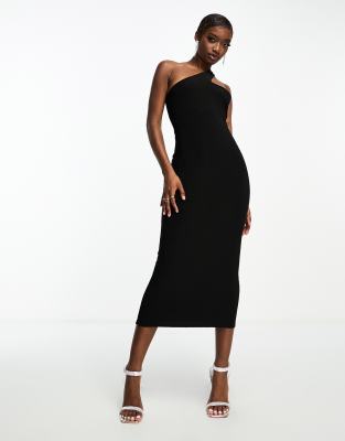 Public Desire double lined one shoulder midi dress in black | Smart Closet
