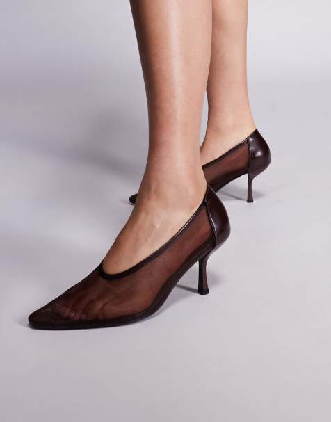 Public Desire Dua mesh high vamp heels in chocolate - view 1