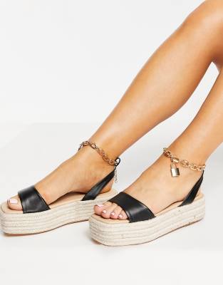 Public Desire Dubai flatform espadrille sandals with padlock detail in black - ASOS Price Checker