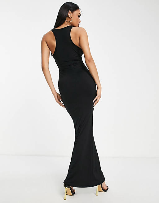 renderen Gemengd Glimmend Public Desire - Dubbellaagse nauwsluitende maxi-jurk met racerback in zwart  | ASOS