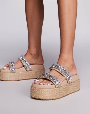 Duchess Update raffia sandals with embellished straps-Neutral