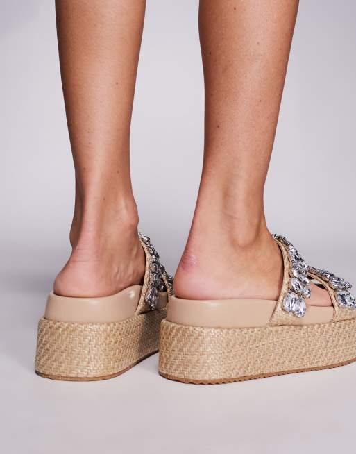 Public Desire Duchess Update raffia sandals with embellished straps