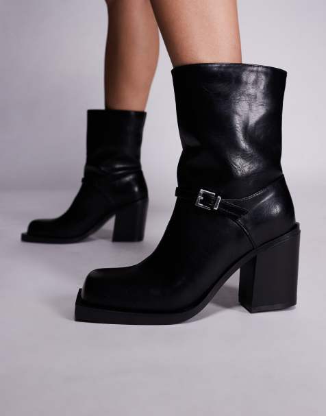 Public Desire Dusty square toe heeled ankle boots in black - view 1
