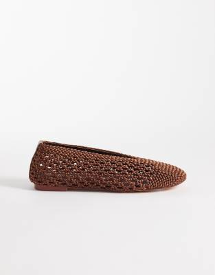 Public Desire Dylan Wide Fit woven ballet flats in chocolate brown