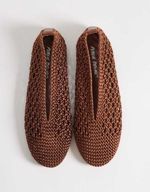 Public Desire Dylan Wide Fit woven ballet flats in chocolate brown, 2 of 4