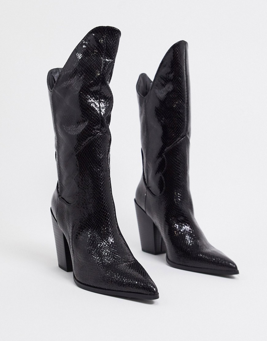 Public Desire Dynasty western knee boots in black