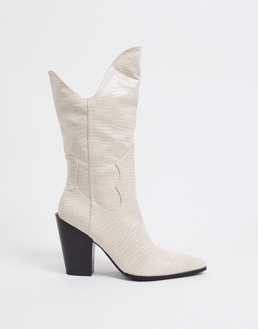 Public Desire Dynasty western knee boots in bone-Beige