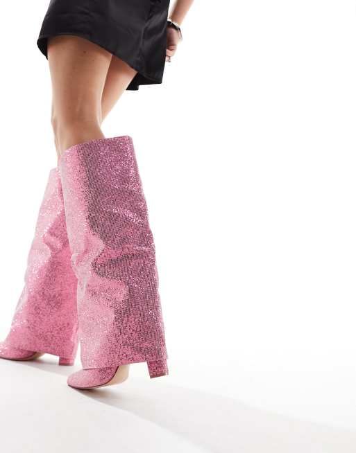 Public Desire - Echo - Laarzen met omgevouwen rand in glitterend roze, 3 van 4