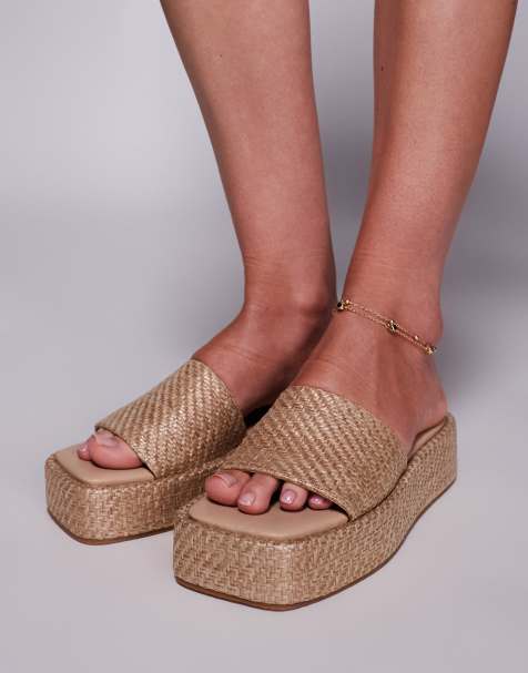 Public Desire Eclipse raffia slip on flatform sandals - view 1