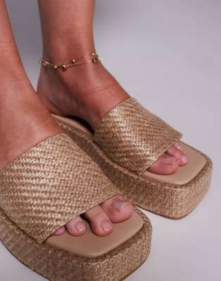 Public Desire Eclipse Raffia Slip On Flatform Sandals-neutral