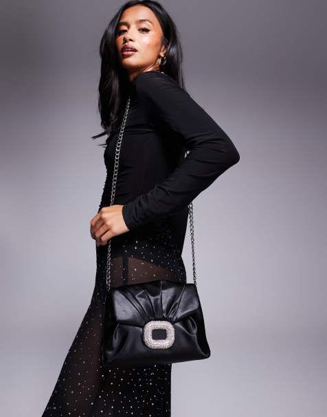 Public Desire – Edith – Czarna satynowa torebka crossbody z ozdobnym elementem - view 1