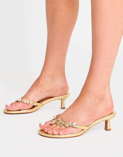 Public Desire Eldwen mirror pu under the sea trim mule high heels in gold - view 1