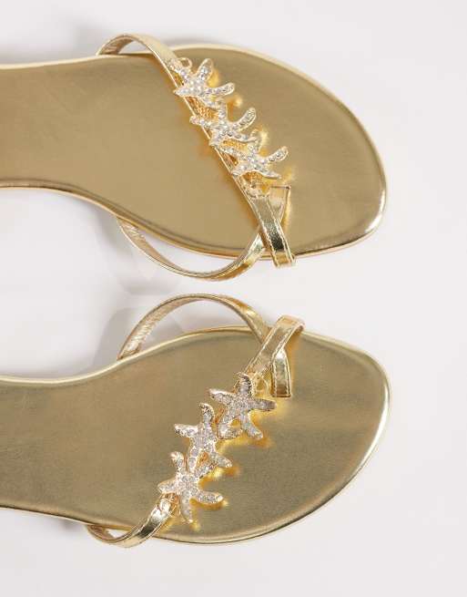 Public Desire - Elina - Sandales plates à brides ornées de coquillages - Doré, 2 de 4