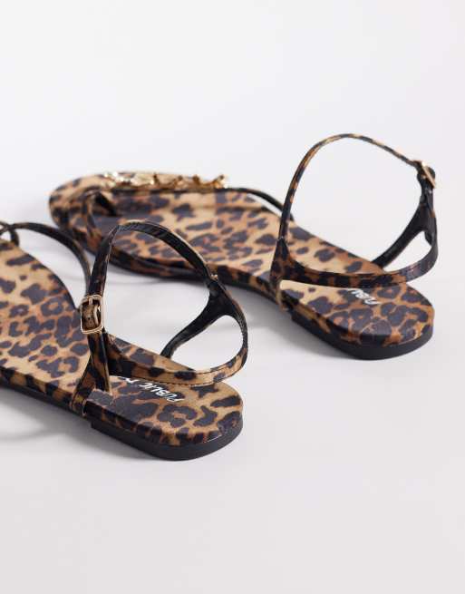 Public Desire Elina strappy flat sandals with sea shells in leopard, 4 of 4