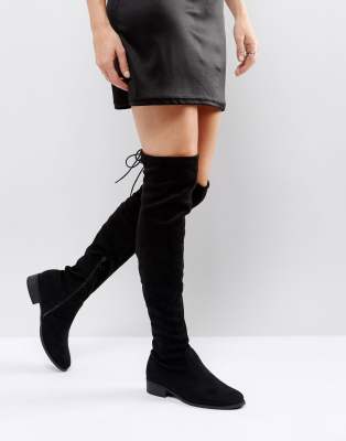 high knee flat black boots
