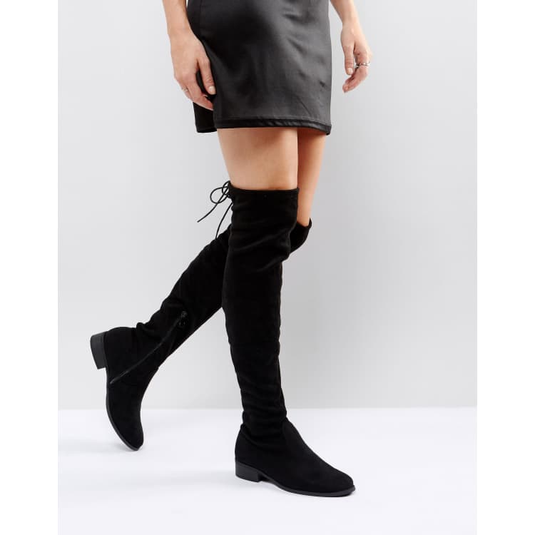 Public Desire Elle black flat over the knee boot ASOS