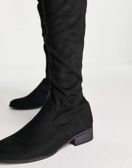 Public desire elle black flat over 2025 the knee boot