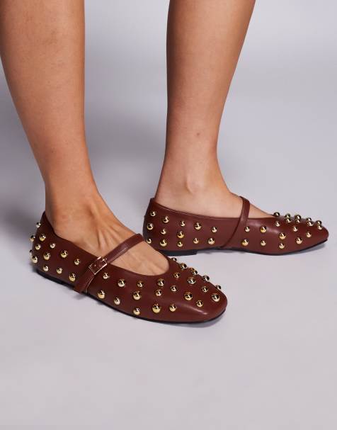 Public Desire Elsie studded ballet flats in brown - view 1