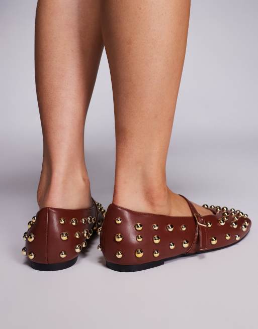 Public Desire Elsie studded ballet flats in brown, 4 of 4