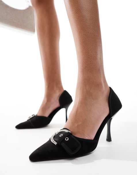 Public Desire Elton two part pointed heels with embellsihed buckle detail in black - view 1