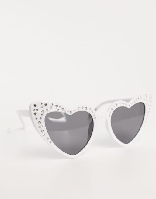 Public Desire embellished heart frame sunglasses in white | ASOS display picture 1