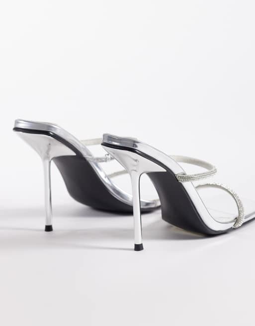 Public Desire embellished heeled mule sandals in silver, 3 of 4