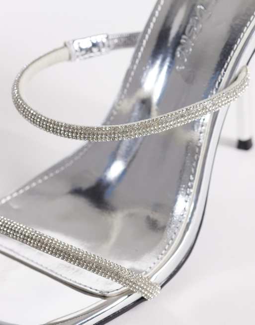 Public Desire embellished heeled mule sandals in silver, 4 of 4