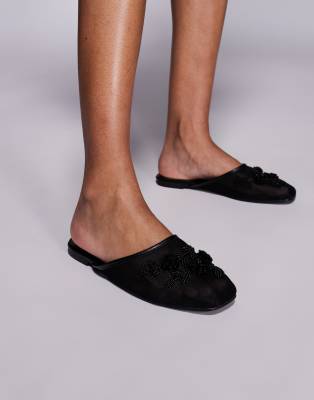  embellished slip on mule in mesh black