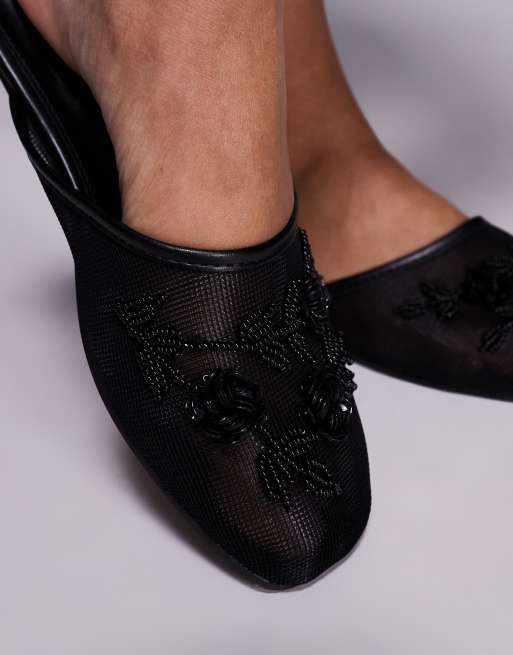 Public Desire embellished slip on mules in mesh black