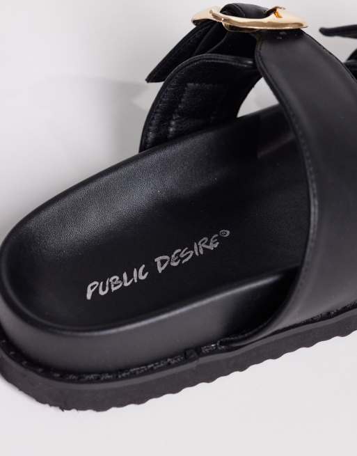 Public Desire – Emery – Czarne płaskie sandały z dwiema klamrami, 4 z 4