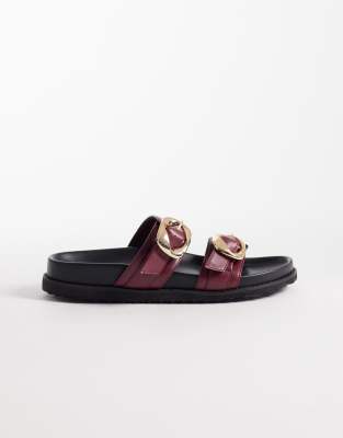 Public Desire Emery Double Buckle Flat Sandals In Red