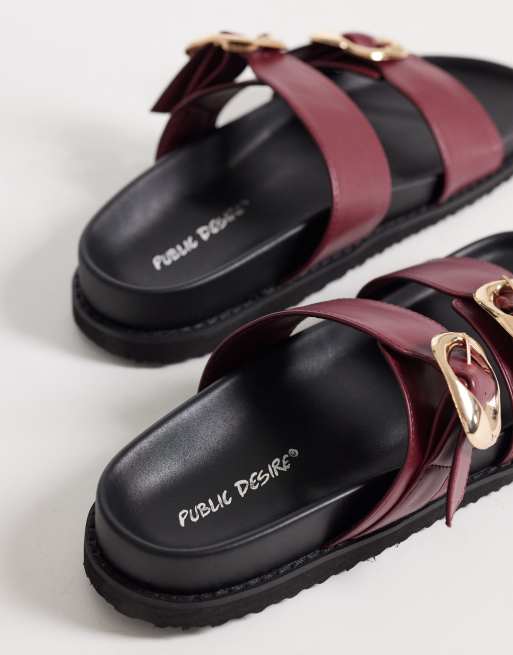 Public Desire – Emery – Vinröda, platta sandaler med dubbla spännen, 4 av 4