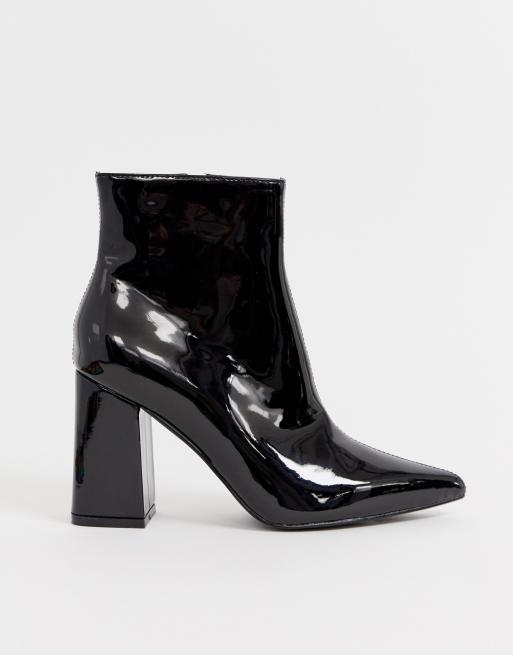 Public desire empire black hot sale patent block heeled ankle boots