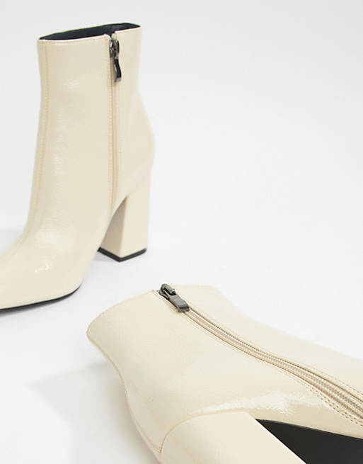Public Desire Empire off white patent block heeled ankle boots